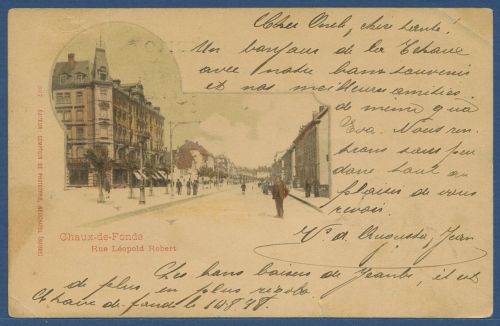 Chaux-de-Fonds Rue Léopold Robert, gelaufen 1898, kl. Riß (AK4247)