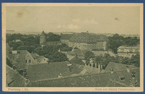 Freiberg in Sachsen Blick auf Schloß Freudenstein, gelaufen 1923 (AK4227)