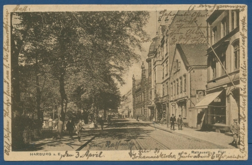 Harburg an der Elbe Rathausstraße mit Post, gelaufen 1915 (AK152)