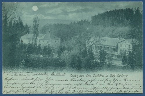 Bad Cudowa Gruss aus dem Kurhotel Mondscheinkarte, gelaufen 1899 (AK203)