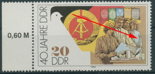 DDR 1989 40 Jahre DDR mit Plattenfehler 3281 f 11postfrisch (R7924)