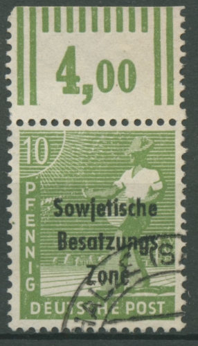 SBZ Allgemeine Ausgabe 1948 Freimarke 185 a WOR Walze Oberrand gestempelt