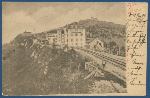 Rigi-Staffel Bahnstation Eisenbahn, gelaufen 1899 nach Leipzig (AK278)