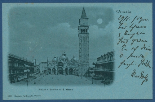 Venedig Piazza und Basilica San Marco Mondscheinkarte, gelaufen 1900 (AK264)