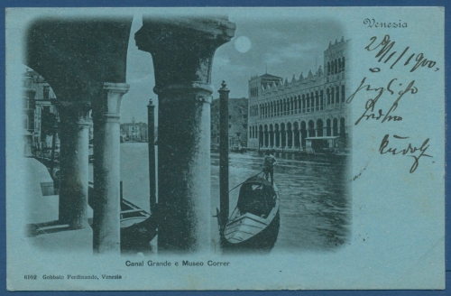 Venedig Canal Grande und Museum Correr Mondscheinkarte, gelaufen 1900 (AK263)
