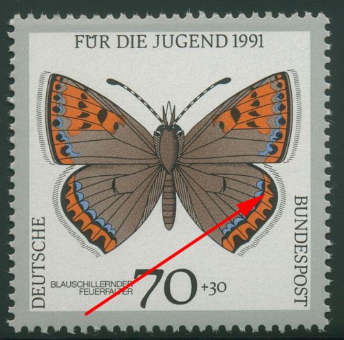 Bund 1991 Jugend Schmetterlinge mit Plattenfehler 1515 f 17 postfrisch