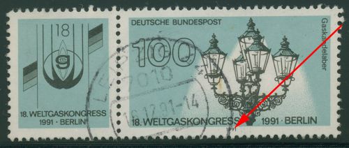 Bund 1991 Weltgaskongress, Berlin mit Plattenfehler 1538 f 16 gestempelt