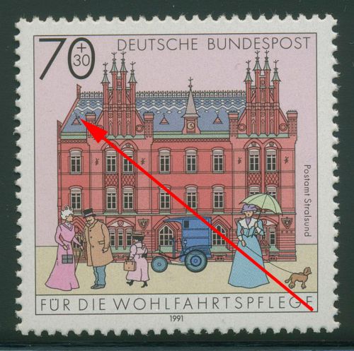 Bund 1991 Wohlfahrt Posthäuser mit Plattenfehler 1565 II postfrisch