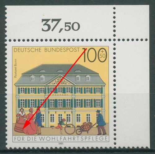 Bund 1991 Wohlfahrt Posthäuser mit Plattenfehler 1567 I postfrisch