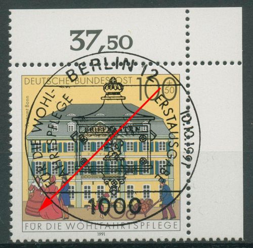 Bund 1991 Wohlfahrt Posthäuser mit Plattenfehler 1567 I mit TOP-Stempel