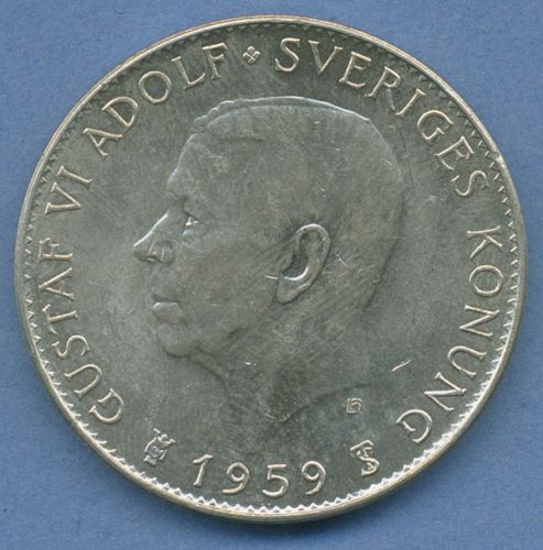 Schweden 5 Kronen 1959, Gustaf VI., Verfassung, KM 830 vz (m4624)