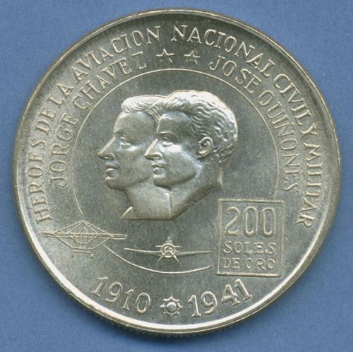 Peru 200 Soles 1975, Pioniere der Luftfahrt, Silber, KM 262 vz/st (m4632)