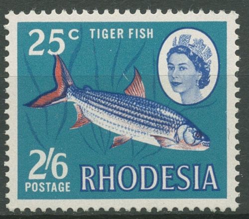 Rhodesien 1968 Fisch Tigersalmler mit neuem Wertaufdruck 78 postfrisch
