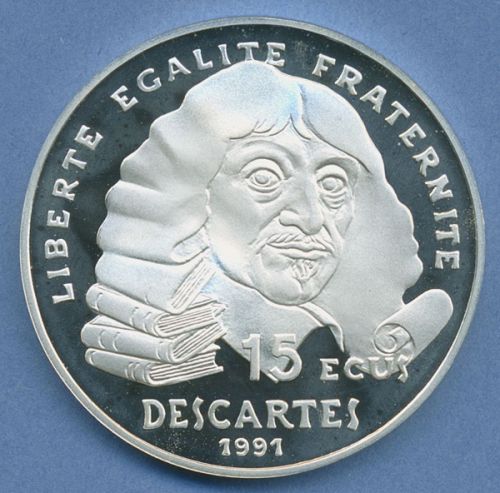 Frankreich 100 Francs/15 Ecu 1991 René Descartes, Silber KM 1002 PP (m4667)