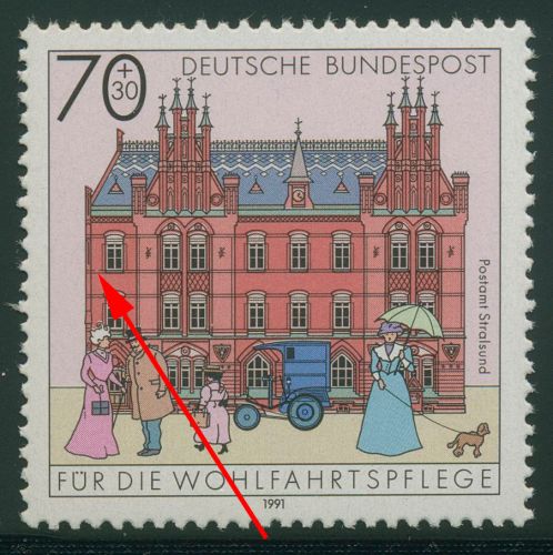 Bund 1991 Wohlfahrt Posthäuser mit Plattenfehler 1565 I postfrisch