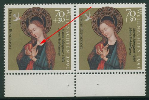 Bund 1991 Weihnachen: Maria mit Plattenfehler 1579 f 22 im Paar postfrisch