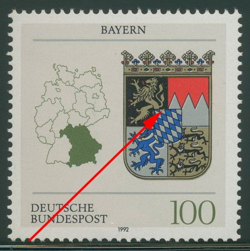 Bund 1992 Wappen: Bayern mit Plattenfehler 1587 f 11 postfrisch