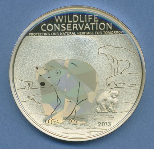 Cook-Inseln 1 Dollar 2013, Tierschutz Eisbär, Prisma, PP (m4688)
