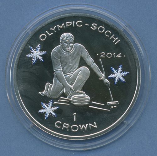 Insel Man 1 Crown 2013 Olympia Curling, Silber, farbig, KM 1546.2a PP (m4693)
