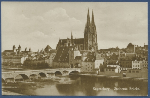 Regensburg Steinerne Brücke Dom Foto, gelaufen 1929 (AK318)