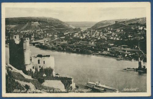 Bingen am Rhein Burg Ehrenfels Rheindampfer Vaterland, gelaufen 1942 (AK321)