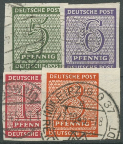 SBZ West-Sachsen 1945 Freimarken Ziffern mit WZ Y 116/19 Y gestempelt