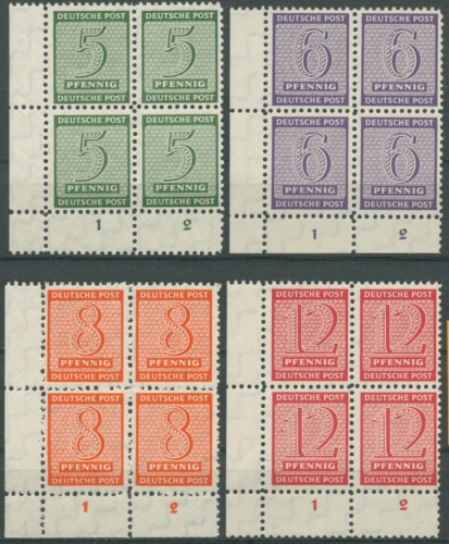 SBZ West-Sachsen 1945 Versuchs-Zähnung 120/23 X 4er-Blocks postfrisch geprüft