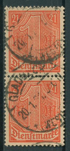 Deutsches Reich Dienstmarken 1920 für Preußen D 22 senkrechtes Paar gestempelt