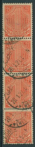 Dt. Reich Dienstmarken 1920 für Preußen D 22 senkrechter 4er-Streifen gestempelt