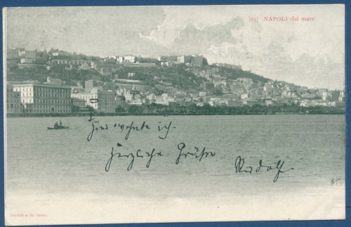 Neapel Stadtansicht vom Meer, gelaufen 1900 von Pompei (AK375)