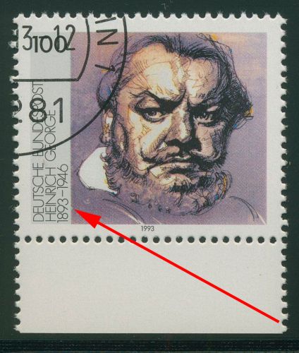 Bund 1993 100. Geb. von Heinrich George mit Plattenfehler 1689 f 49 gestempelt