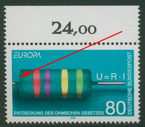 Bund 1994 Europa CEPT: Ohmscher Widerstand mit Plattenfehler 1732 f 3 postfrisch