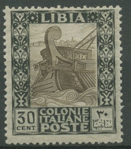 Italienisch-Libyen 1921 Freimarke Römisches Ruderboot 30 mit Falz, Mängel