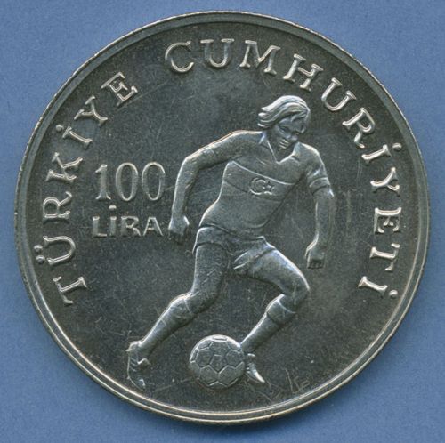 Türkei 100 Lira 1982 Fußball-WM Spanien, KM 951 vz/st (m4807)