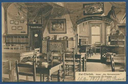 Kiel Hotel am Schwanensee Fischerstube Alt-Ellerbek, ungebr. + Gedicht (AK438)