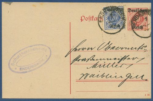 Deutsches Reich 1920 Dienstpostkarte für Württemberg DP 11/02 gebraucht (X40431)