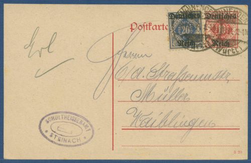Deutsches Reich 1920 Dienstpostkarte für Württemberg DP 11/01 gebraucht (X40432)