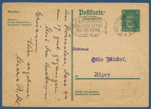 Dt. Reich 1927 Beethoven Postkarte Antwortteil P 177 I A gebraucht (X40447)
