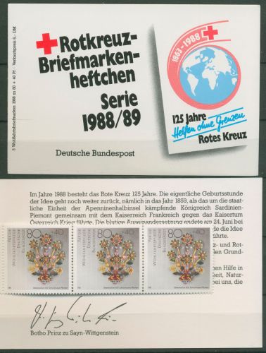 Bund Rotes Kreuz 1988 Goldkunst Markenheftchen MH 9 (1386) postfrisch (C99877)