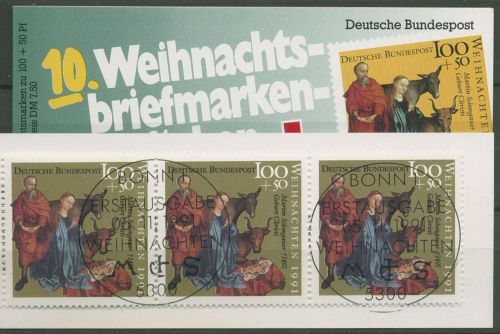 Bund Rotes Kreuz 1991 Weihnachten Markenheftchen 1581 MH W12 ESST Bonn (C99928)