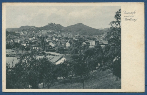 Eisenach Stadtansicht mit Wartburg, gelaufen 1939 (AK465)
