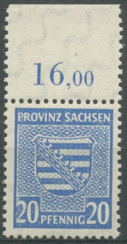 SBZ Provinz Sachsen 1945 Provinzwappen 81 X Oberrand postfrisch