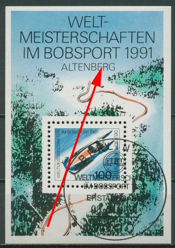 Bund 1991 WM Bobsport mit Plattenfehler Block 23 f B ESST Berlin (C19765)