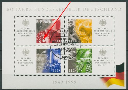 Bund 1999 50 J. Bundesrepublik mit Plattenfehler Block 49 I ESST BERLIN (C19786)