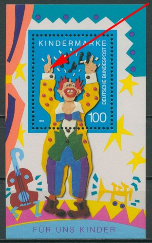 Bund 1993 Für uns Kinder mit Plattenfehler Block 27 I postfrisch (C19808)