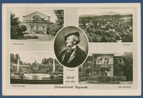 Gruß aus der Festspielstadt Bayreuth Wagner, gelaufen 1952 (AK4369)
