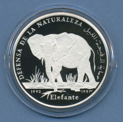 Westsahara 500 Pesetas 1993 Elefant, Silber, KM 11 PP in Kapsel (m4818)