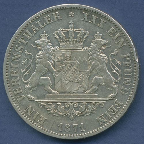 Bayern Vereinstaler 1871, Ludwig II., J 109 ss-vz kl. Randfehler (m3124)