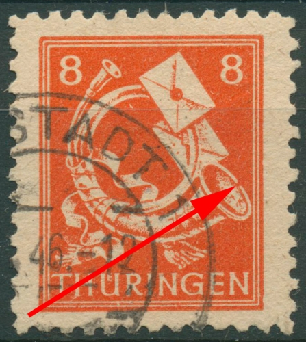 SBZ Thüringen Freimarke mit Plattenfehler 96 AX w III gestempelt
