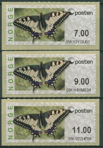 Norwegen 2008 Automatenmarken Schmetterlinge 3 Wertstufen ATM 11 postfrisch